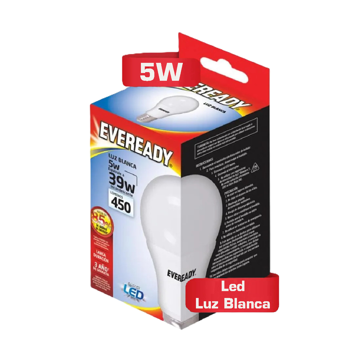 FOCO LED EVEREADY AHORRADOR 5W 450 LÚMENES LUZ BLANCA