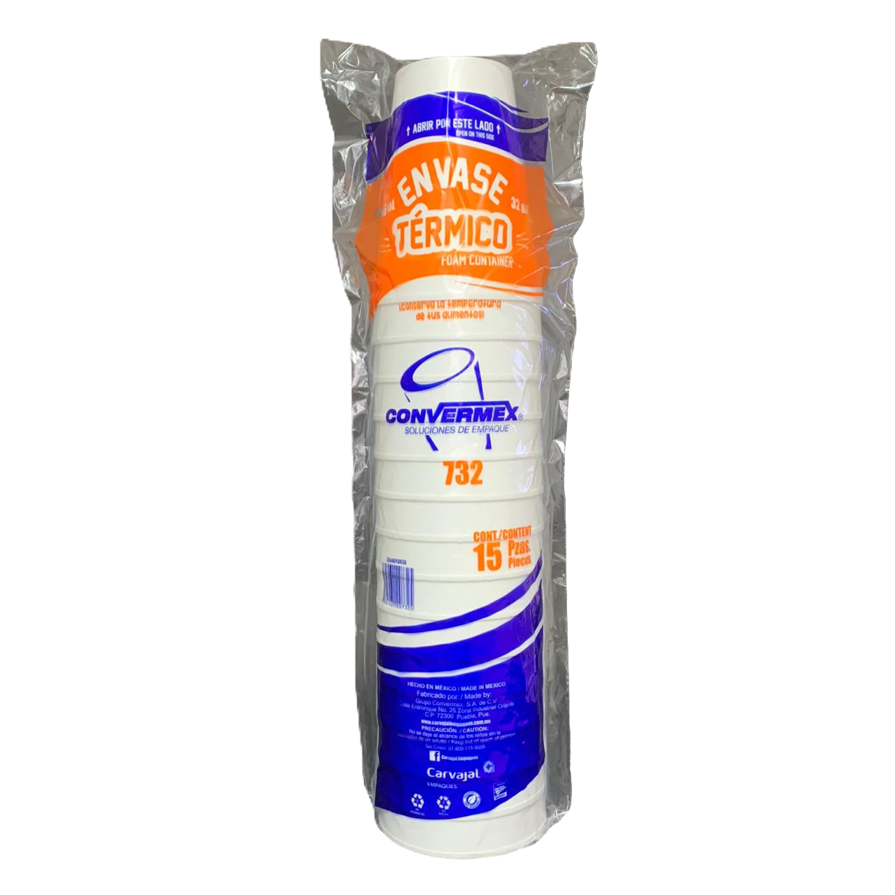 VASOS DESECHABLES TÉRMICOS CONVERMEX 732 32OZ (946ML)CONT. 1 PAQ 15 PZA