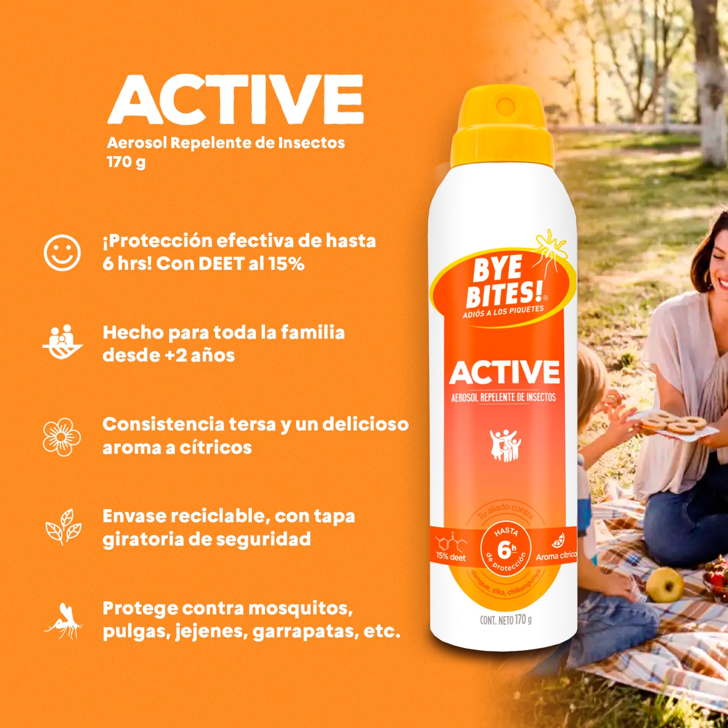 REPELENTE DE INSECTOS EN AEROSOL BYE BITES CONT. 170 GR