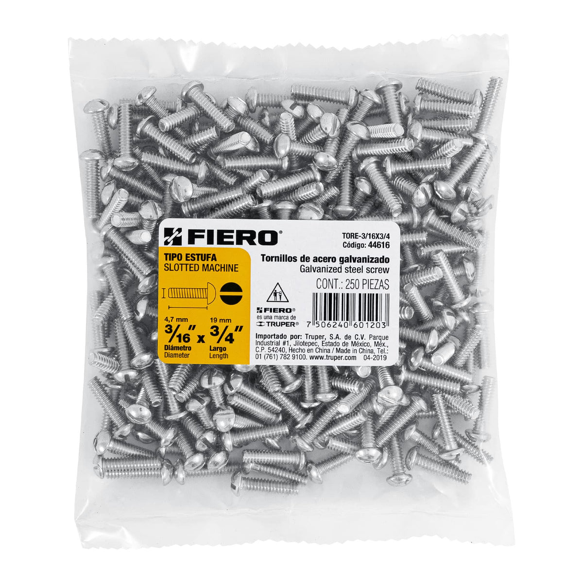 TORNILLOS TIPO ESTUFA 3/16"-24 X 3/4"