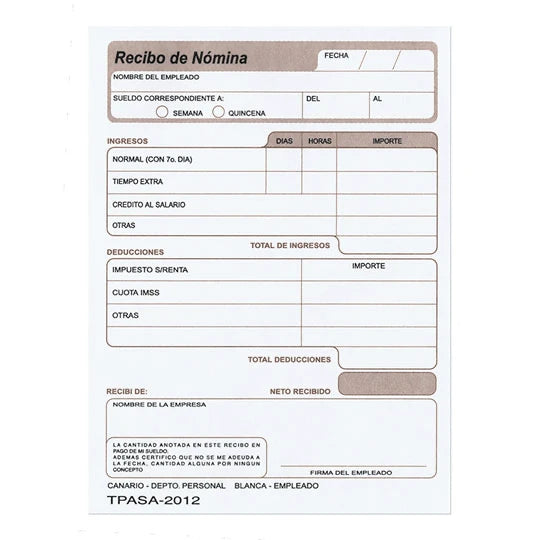 RECIBO DE NOMINA C/U