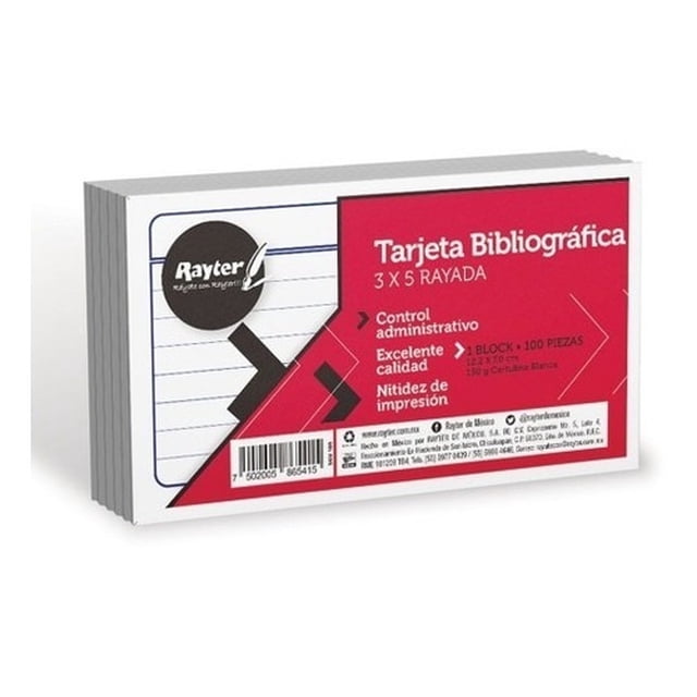 TARJETA BIBLIOGRAFICA 3X 5 RAYA