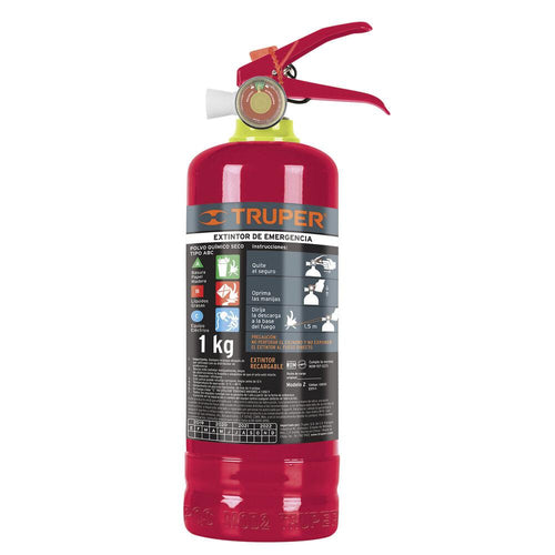 500 TRUPER EXTINTOR PORTÁTIL RECARGABLE 0.5 KG, POLVO TIPO ABC, TRUPER