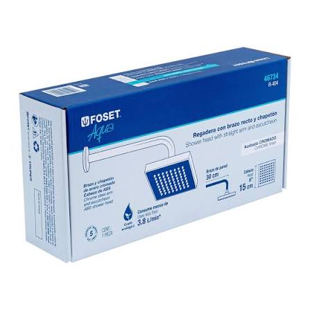 REGADERA CUADRADA 6" CROMO FOSET