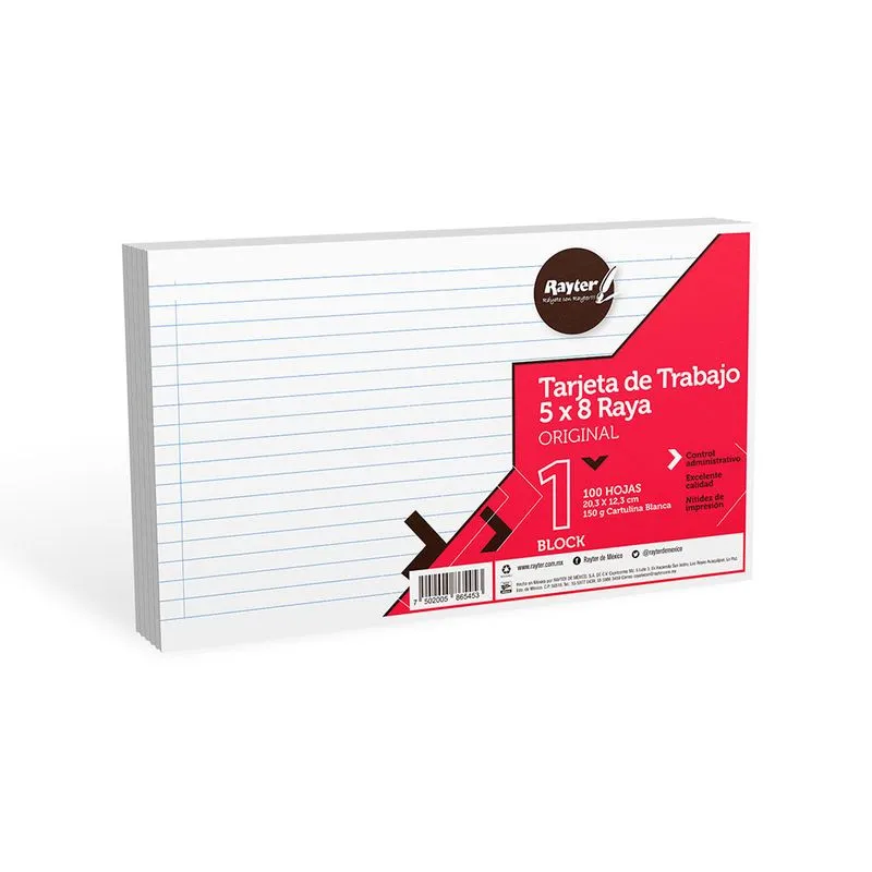 TARJETA DE TRABAJO 5 X 8 RAYA